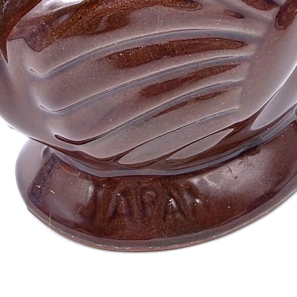 Vintage Swan Vase Mid Century Art Deco Brown Yellow Drip Japan Unique Rare 6" - Picture 3 of 10